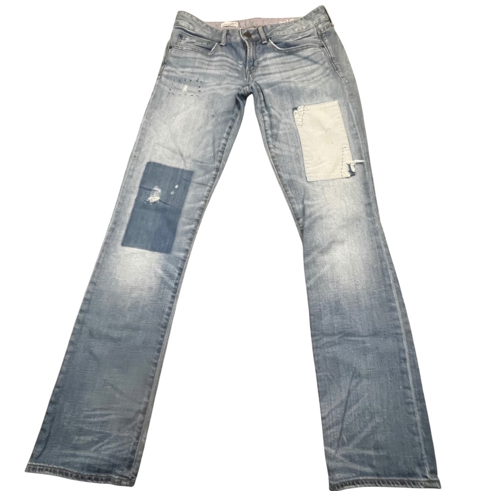 Gap Real Straight Jeans Womens 28/6 Light Wash Patchwork Distressed Sashiko Blue